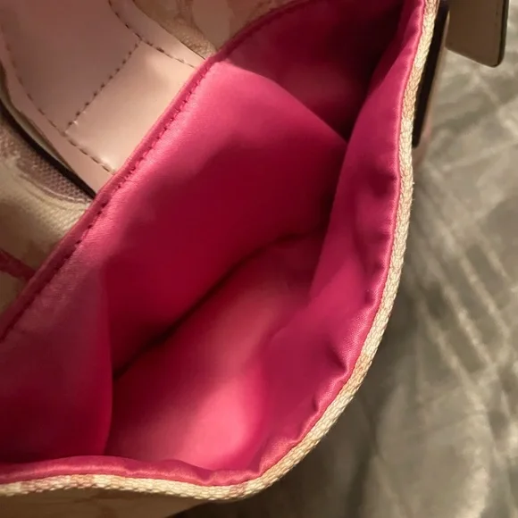 Coach Pink and Tan Canvas Crossbody with Gold-Tone Clasp - Picture 9 of 13